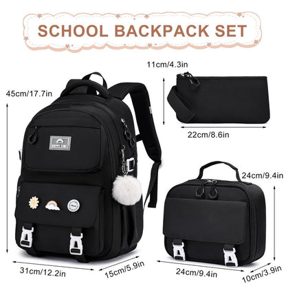 MOMUVO School Backpack Set for Girls,3pcs Bookbag with Lunch Box Pencil Case Kids School Bag Set