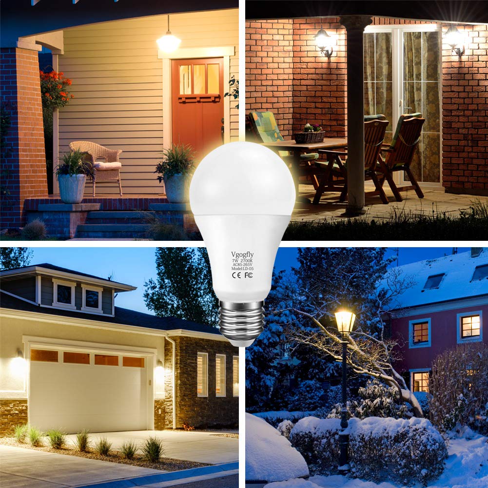 Sensor Lights Bulb Dusk to Dawn LED Light Bulbs Smart Lighting Lamp 7W E26/E27 Automatic On/Off, Indoor/Outdoor Yard Porch Patio Garage Garden (Warm White, 2 Pack)