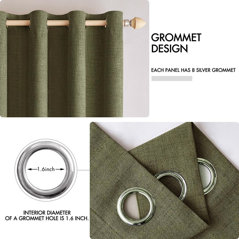 MIULEE Blackout Curtains - 100% Thermal Insulated Linen Texture - Light Olive Green, 52x96 Inch (2 Panels)