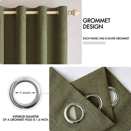 MIULEE Blackout Curtains - 100% Thermal Insulated Linen Texture - Light Olive Green, 52x45 Inch (2 Panels)