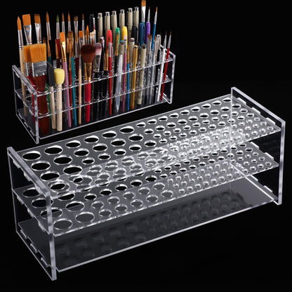 Novabright 2 Pack 105 Holes Acrylic Paint Brush Holder Organizer, Clear Pen Display Stand Rack Detachable Makeup Brush Holder for Pencils Artist Desk, Easy Assembly Art Supplies Storage