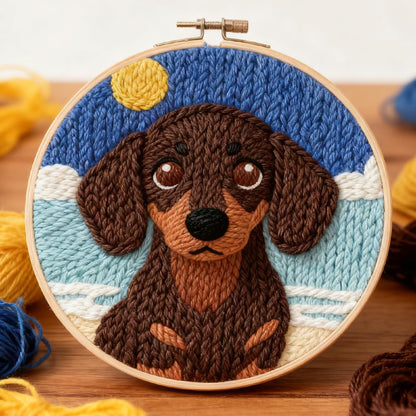 INFUNLY Dachshund Punch Needle Kits for Adults Beginners Brown Dog Needle Embroidery Starter Kit Puppy DIY Punch Needles Kit with Instruction Needles Fabric for Art Crafts Festival Gift Home Decor