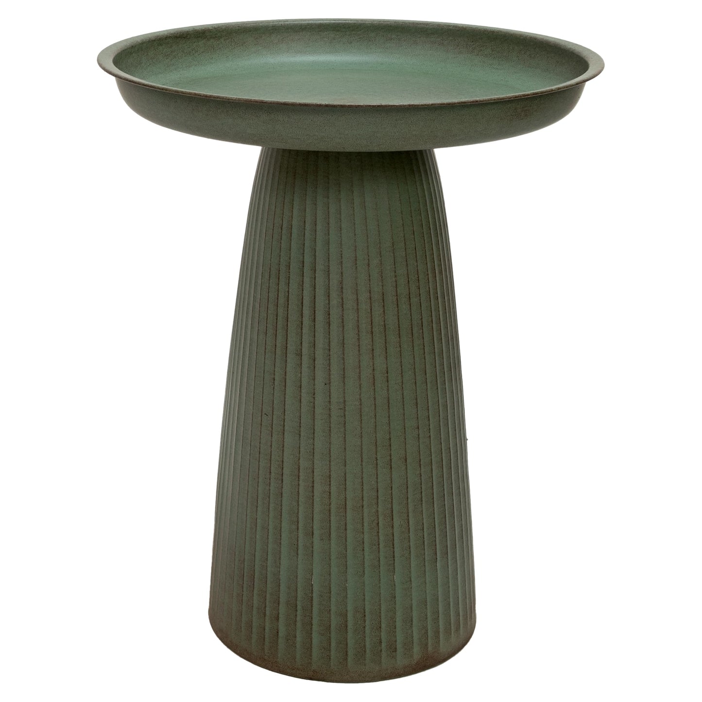 Sunnydaze Gleeful Garden 23" Iron Pedestal Bird Bath for Outside - Modern Shallow Basin Birdbath for Outdoors with UV-Protected Rust-Resistant Finish for Patio, Garden, Yard Decor - Matte Green