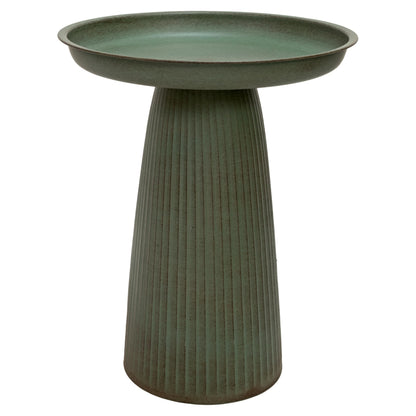 Sunnydaze Gleeful Garden 23" Iron Pedestal Bird Bath for Outside - Modern Shallow Basin Birdbath for Outdoors with UV-Protected Rust-Resistant Finish for Patio, Garden, Yard Decor - Matte Green