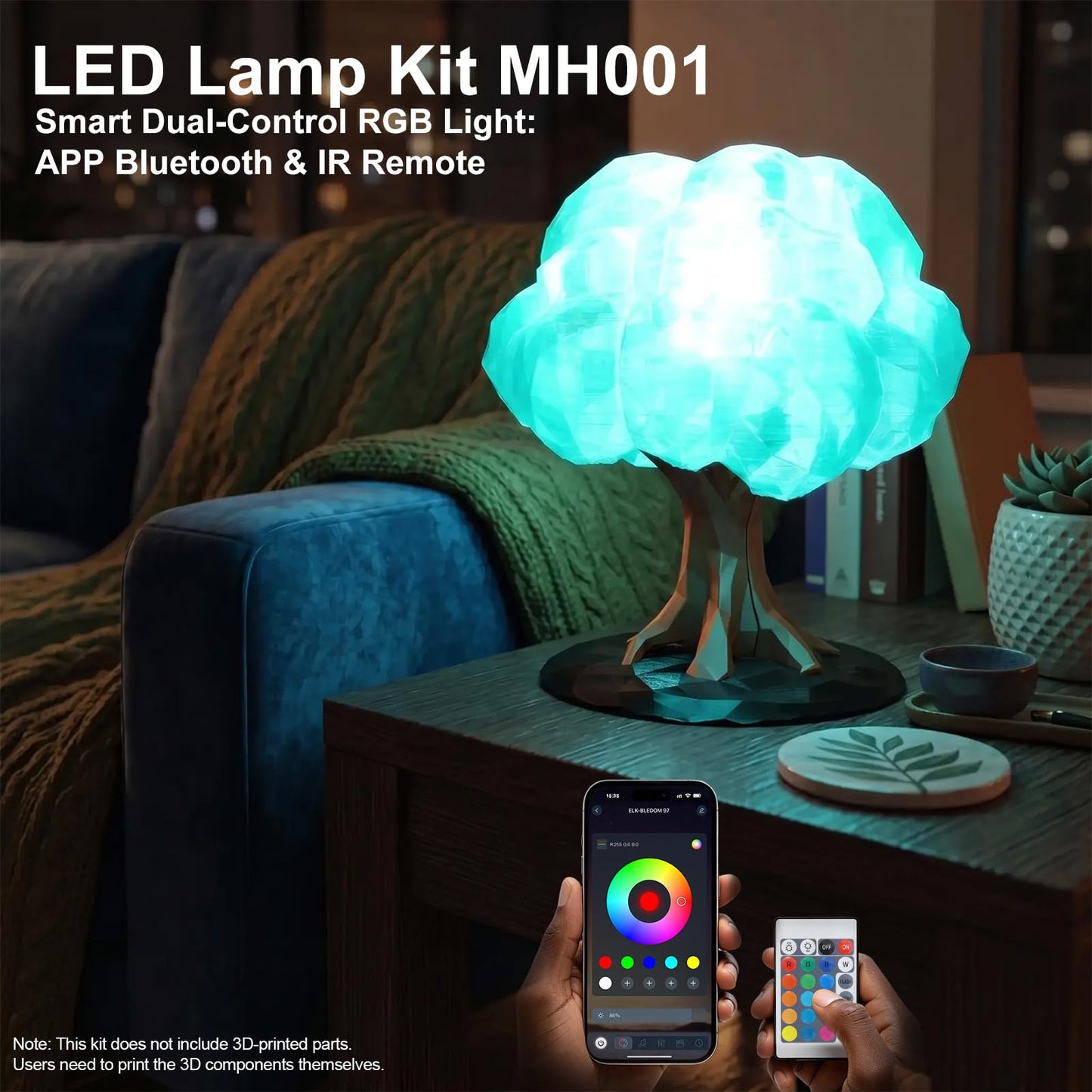 Smart LED Lamp Kit 001 for Bambu Lab 3D Printing,IR&APP Control RGB Puck Light,DIY Hardware for MakerWorld Models, Timer & Group Control,MH001 USB 5V Small Round Lamp Kit for 3D Printed Light(2 Pack)