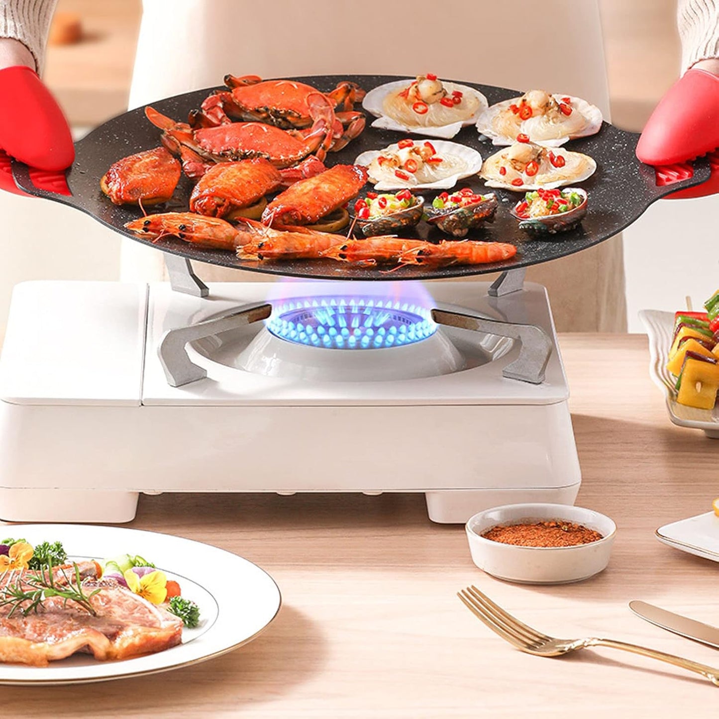 Korean Griddle Pan, Non-Stick Circular Frying Pan for Home Outdoor Stove, BBQ Plate (Universal Model 33cm)