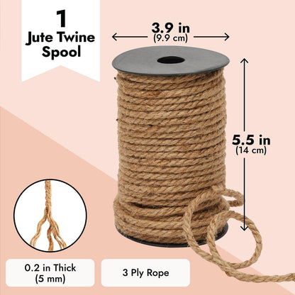 Bright Creations 100 Feet 5mm Thick Twisted Nautical Rope for Crafts and Gift Wrapping - Decorative Hemp Jute String Twine (Brown) - Jute Rope