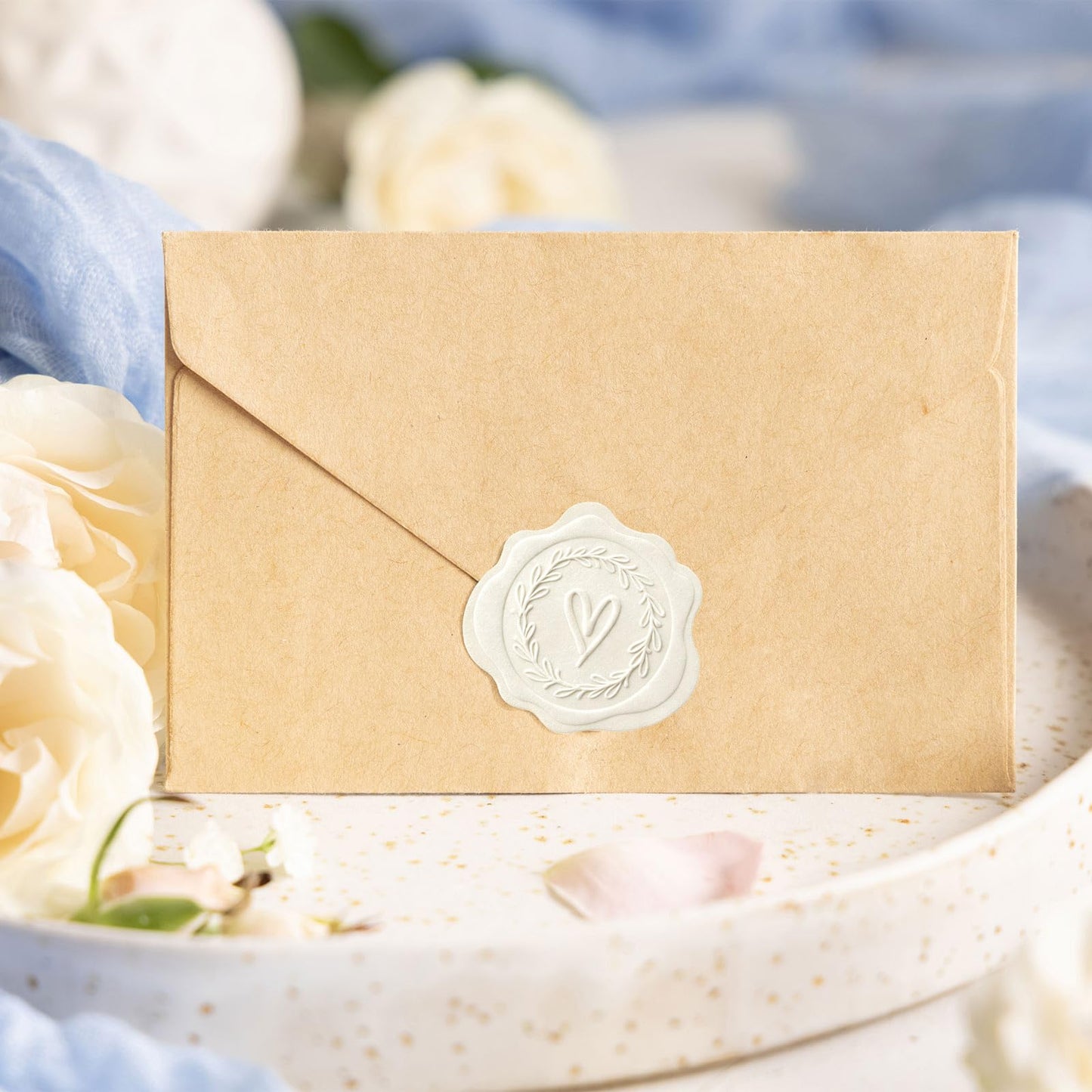 FYSUIMU 100 Pcs Wedding Stickers Embossed Envelope Seals Cream White Heart Self-Adhesive Label Decals for Invitation Greeting Card Party Favor Decor