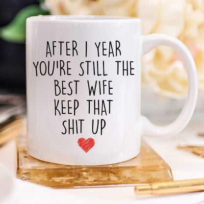 YouNique Designs 1 Year Anniversary Coffee Mug for Her, 11 Ounces, 1st Wedding Anniversary Cup for Wife, White