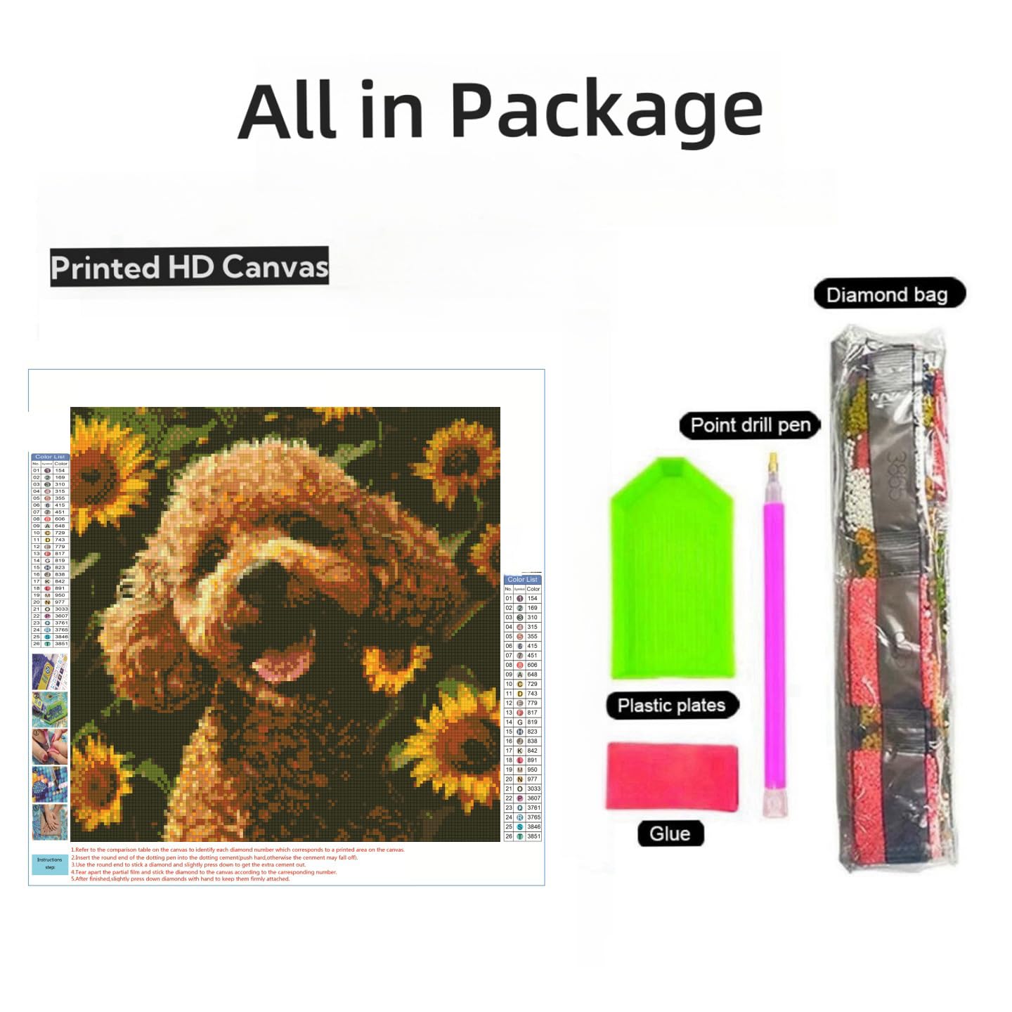 Cute Brown Poodle Dog in Sunflowers 5D Diamond Art Painting by Number Kits for Adults DIY Paint with Full Drill Round Diamond Gems Painting Art Craft for Home Wall Decor 13.8x13.8in(3)