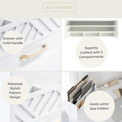 BLU MONACO | White Wooden Desk Organizer & Mail Organizer with Drawer & Gold Handle | Mail Sorter Countertop | 6 Compartments | White Desktop Organizer for Desk