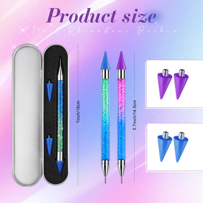 Tatuo 2 Pcs Nail Rhinestone Picker Tool Dual Ended Wax Pen Gem Picker Tool Dotting Pen for Nail Art DIY Rhinestones Dotting Gems Stones Crystals and Charms(Gradient Blue Purple)