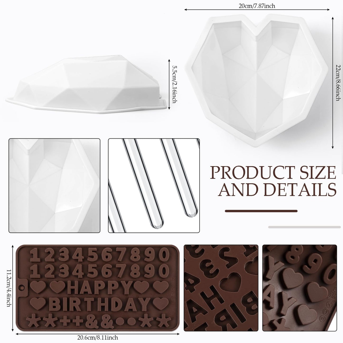 Reallnaive 12 Pieces Cake Baking Set Include Cookie Decorating Brushes Fondant and Gum Paste Tool, Diamond Heart Silicone Mold, Number Letter Chocolate Molds for Sugar Cookie Supplies
