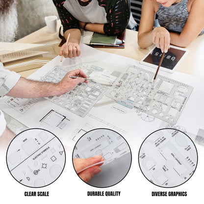 Zonon 10 Pcs Plastic Drawing Template Ruler Geometric Drawing 12 Inch Triangular Aluminum Architect Scale Measuring Templates Building Geometric Kit Plastic Ruler for Drafting (Classic,Clear)