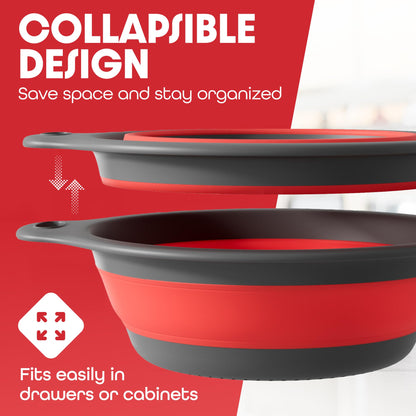 Collapsible Colander Strainer, Includes Over-sink Countertop Draining Base (5QT) Large Kitchen Drainer for Vegetables Fruit and Pasta, Round Foldable Draining Basket, Easy Storage (White)