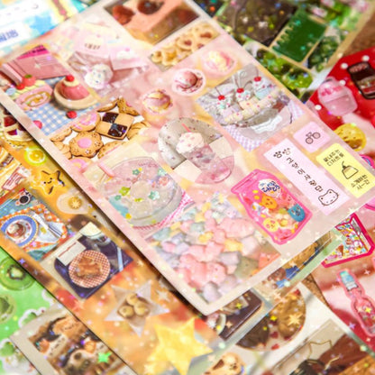 Doukado 2 Pack Japanese Retro Showa Sticker Book Set, 60 Sheets 900+ Pcs Dessert & Afternoon Tea Holographic Star Film Stickers for Scrapbooking, Journaling, Planner Supplies & Gift