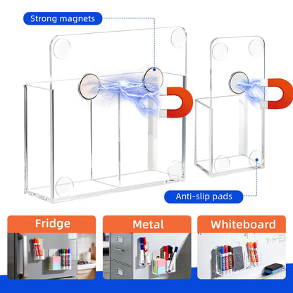 Simetufy Magnetic Pen Holder, 2 Pack Magnetic Dry Erase Marker Holder, Non-slip Acrylic Pen Holder for Fridge, Pencil Organizer for Refrigerator, Whiteboard, Locker Accessories