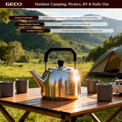 GEDO Stainless Steel Whistling Tea Kettle, 304 Food Grade, Large Capacity, Stovetop Kettle for Gas Stove and Induction Cooktop (4L/4.22QT)