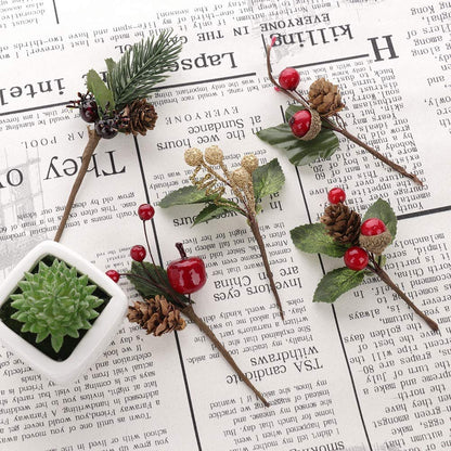 UWIOFF 20PCS Artificial Berry Picks, Christmas Pine Picks with Red Berries and Pine Cones for Christmas DIY Crafts Gift Wrapping Flower Arrangements Wreaths Holiday Floral Picks Christmas Decorations