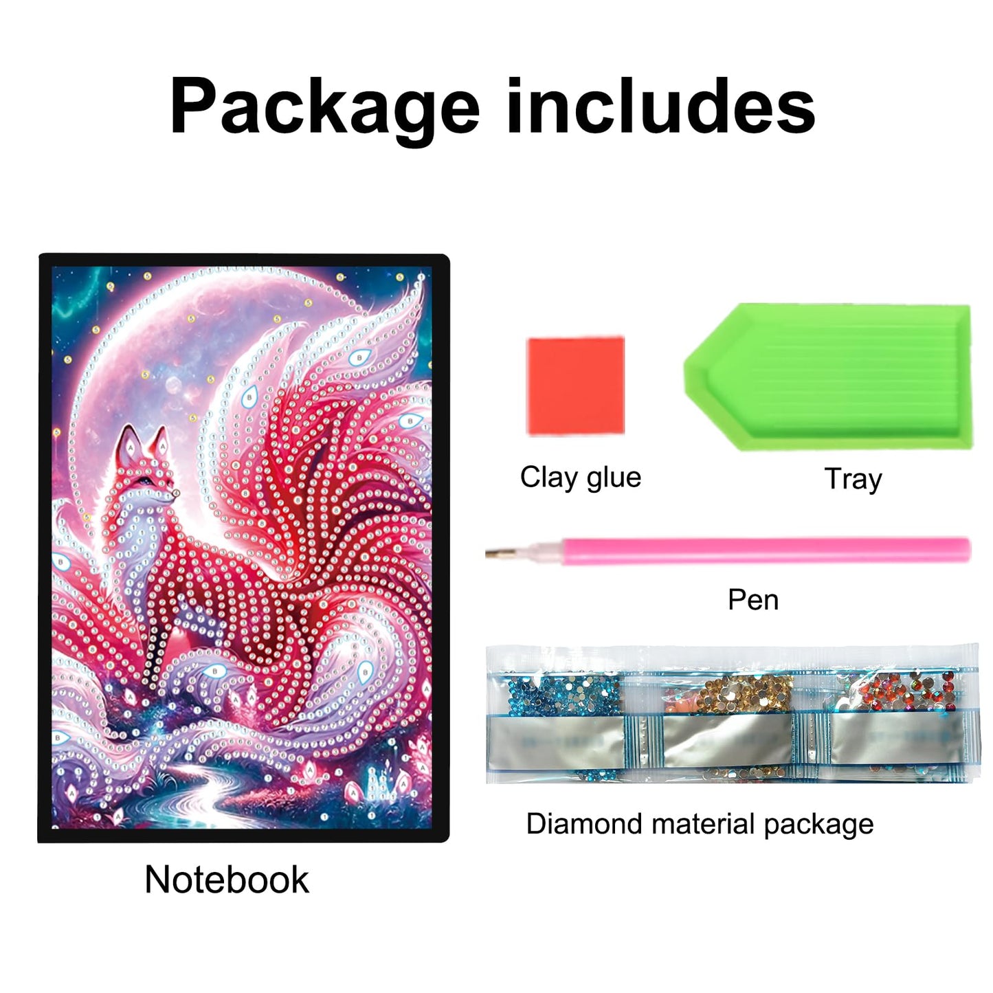 JZHYOAN Animal Diamond Painting Blank Notebook DIY Nine-Tailed Fox Special Pattern Diamond Art Dairy Travel Drawing Message Journal Gem Art Sketchbook Mosaic Cross-Stitch Notepad for Office Beginners