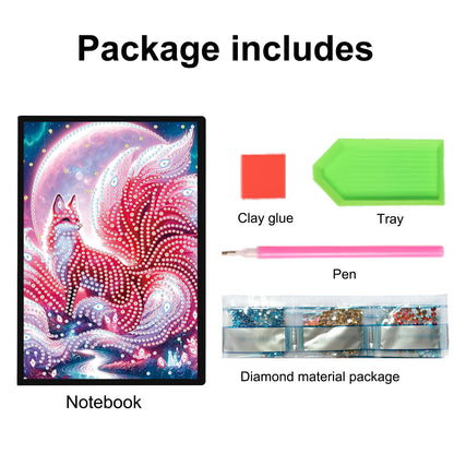 JZHYOAN Animal Diamond Painting Blank Notebook DIY Nine-Tailed Fox Special Pattern Diamond Art Dairy Travel Drawing Message Journal Gem Art Sketchbook Mosaic Cross-Stitch Notepad for Office Beginners