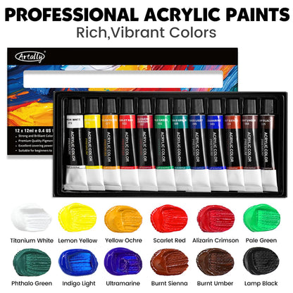 Set of 2 Acrylic Painting Kits for Adults and Couples, Sip and Paint Kit for Date Night, Acrylic Painting Kit with Canvas Boards and Easels, Professional Art Set for Couples, Families, Beginners