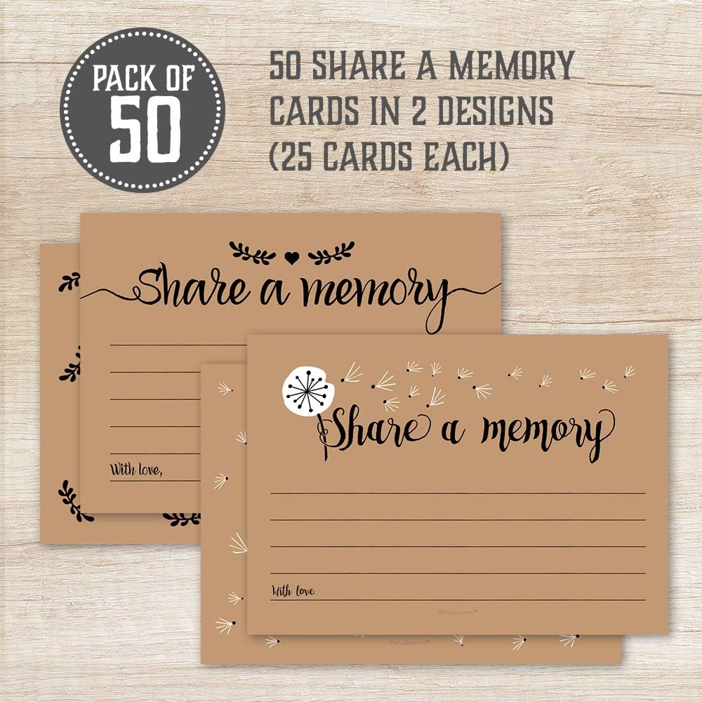 50 Share A Memory Cards for Celebration of Life, Memorial, Funeral, Retirement, Birthday, Wedding - 2 Rustic Designs