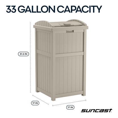 Suncast Hideaway Outdoor Trash Can with Lid - 30 Gallon Trash Can, Light Taupe, Decorative Wicker-Style Garbage Bin, Weather-Resistant Resin Fits 30-33 Gallon Bags, Ideal for Patio & Yard, Made in USA