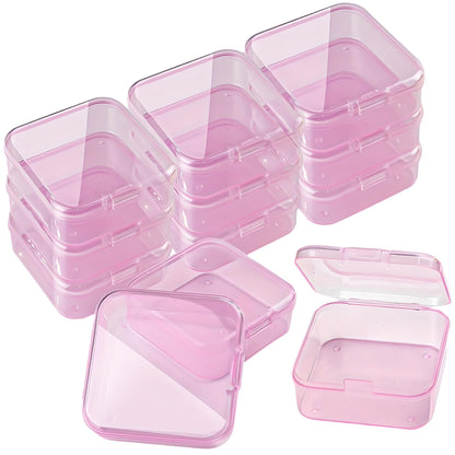 Forever bene Small Clear Plastic Bead Storage Containers-Pink Plastic Box-30Pcs Craft Storage Box with Hinged Lid, 1sheet Labels, Mini Boxs for Jewelry Making, Diamond Art, Crafts, Small Parts