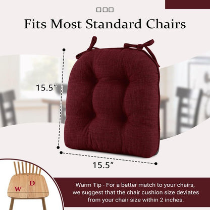 Wellsin Chair Cushions for Dining Chairs, Non-Slip Kitchen Chair Pads with Ties, Tufted Shredded Foam Kitchen Chair Cushions Set of 4, 15.5" X 15.5",Burgundy