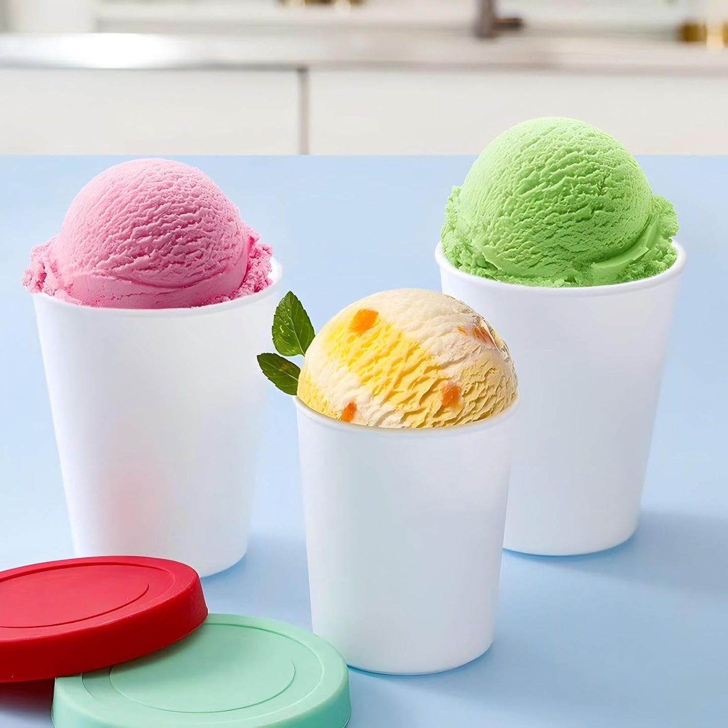 YQMYXG 32 Oz (4 Pack 1 Ice Cream Containers for Homemade, Ice Cream Containers with Silicone Lids Leak-Free, Reusable