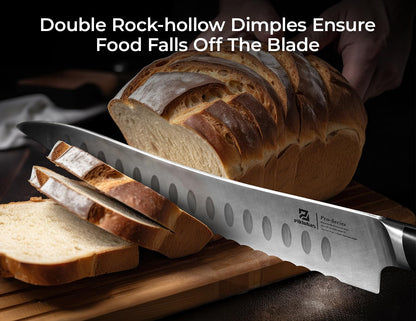 Piklohas Resharpenable Bread Knife for Homemade Bread, 10 Inch Serrated Sourdough Knife with Offset Handle, Innovative Wavy Edge for Clean Slices Crusty Bread, Bagels, Pineapple & Tomatoes, Gift Box