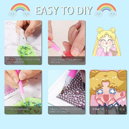 PERFECTSIGHT Cute 5D Diamond Art Kits with Wooden Frame, Kawaii DIY Painting Art for Adults Teen, Diamond Arts and Crafts Sets, Big Gem Full Drill Diamond Dots for Women Beginners (Moon)