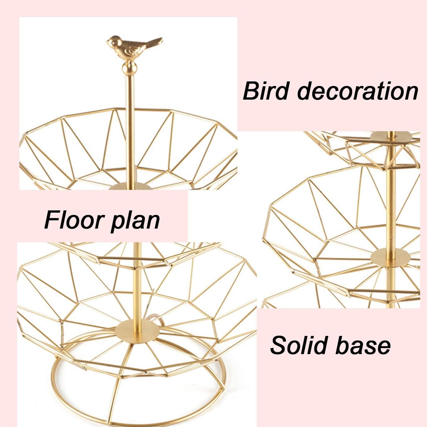 Wrought Iron 3 Tier Fruit Tray, Serving Tray for Fruits, Desserts, Candy Buffet Plates for Family Dinner