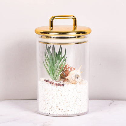 2 Pack 24 oz Medium Acrylic Storage Apothecary Jar with Gold Airtight Lid | Bathroom Vanity Organizer Containers | Ideal Decorative Canisters for Shells, Bath Salt, Grains, Cotton Ball, Flossers