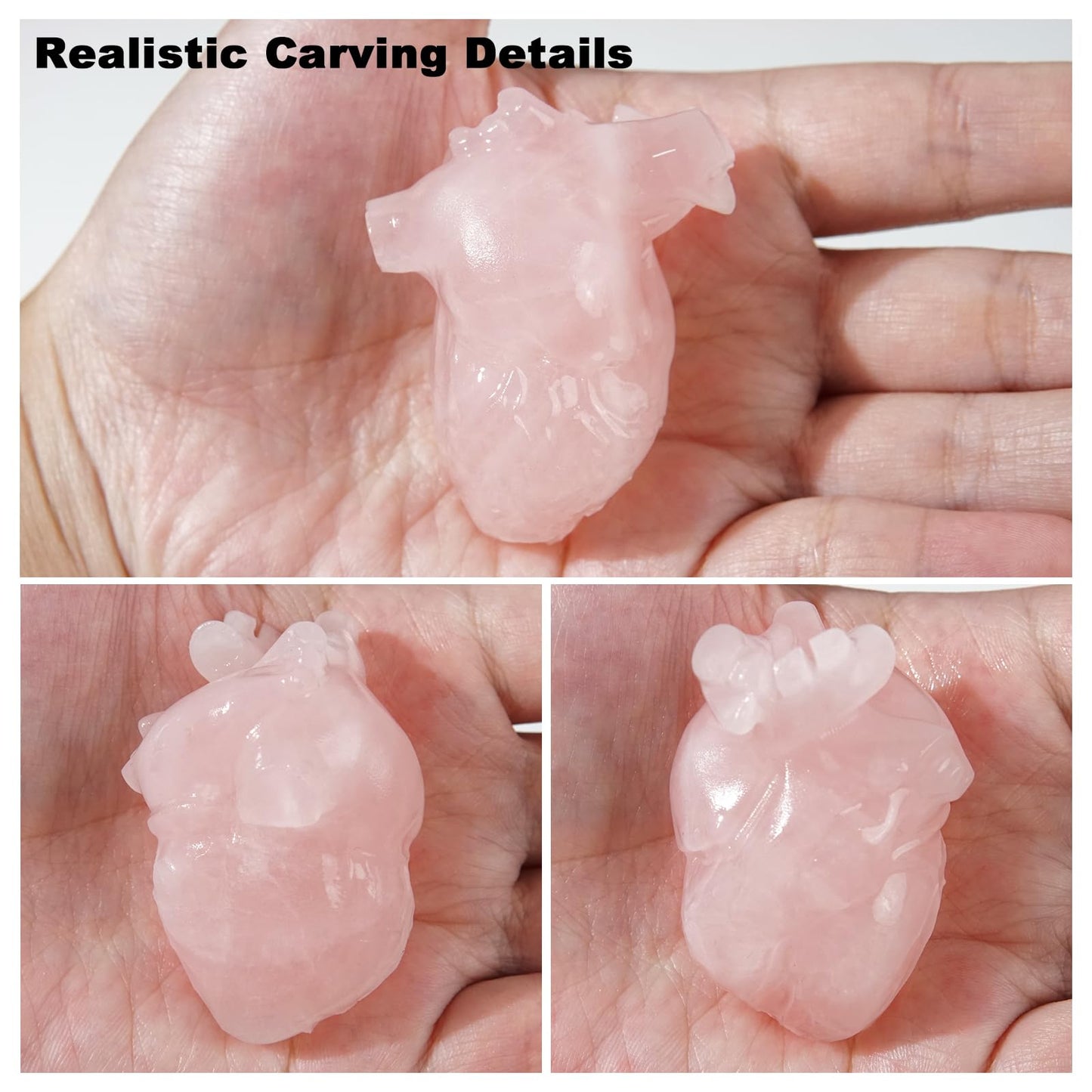 MiyouLuna 2.17" Rose Quartz Heart Healing Crystal Hand-Carved Natural Stone Figurine Sculpture for Meditation, Love, Chakra Balancing, and Home Decor, Spiritual Gift for Women and Men