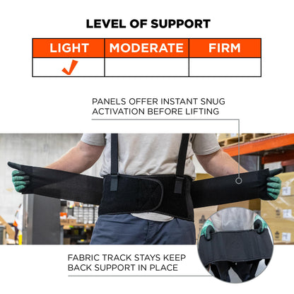 Ergodyne ProFlex 1650 Back Support Belt, 7.5" Elastic, Adjustable, Removeable Straps, Black, Medium