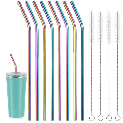8 Pcs Reusable Long Metal Straws for 40 oz Tumbler 12 inch Colorful Reusable Metal Straws with Cleaning Brush Stainless Steel Straws Long Reusable Colorful Bent Straw with 4 Pieces Cleaning Brush
