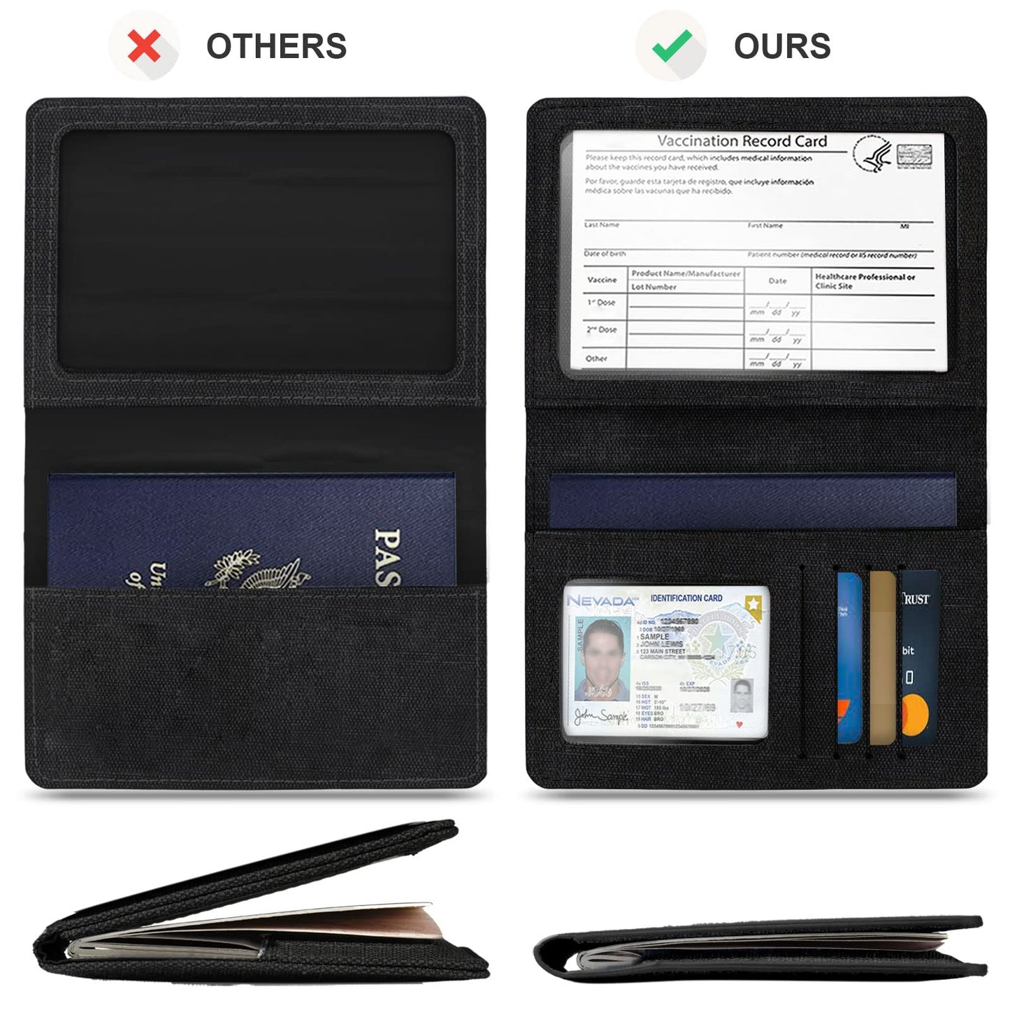2 Pack Passport Cover With Card Slots RFID Blocking-White&Black