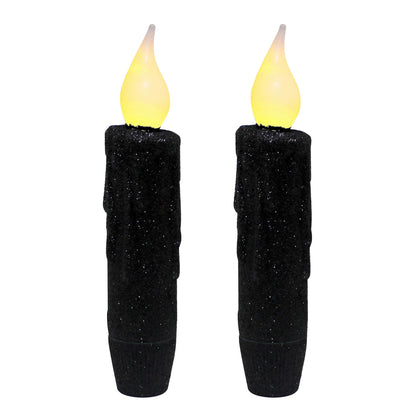 CVHOMEDECO. Glitter Flameless Candles Flickering Battery Operated LED Taper Candles with Timer for Home, Wedding, Halloween, Christmas Decor. Black, 4-3/4 Inch, Set of 2