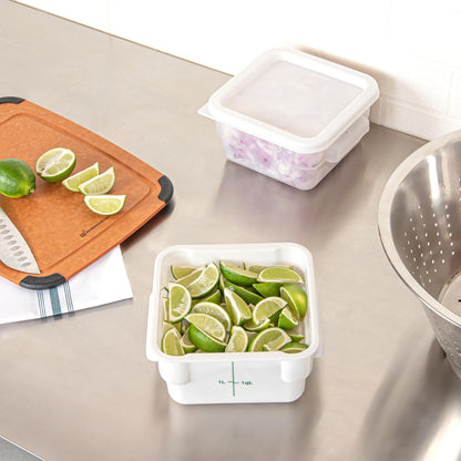 Restaurantware Met Lux 2 qt Square White Plastic Food Storage Container with Green Volume Markers, 10 Count Box