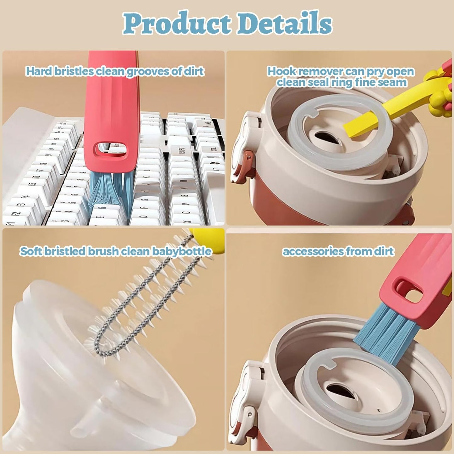 3 in 1 Cup Lid Cleaning Brush, Portable Multifunctional Cleaning Tool for Home Kitchen