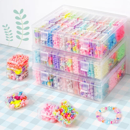 DILIBRA Bead Organizer Box, 93Pcs Small Bead Storage Containers Plastic Cases with Hinged Lid, Rectangle Clear Diamond Painting Storage Containers for Jewelry, DIY Crafts, Bracelet, Seeds, Nail