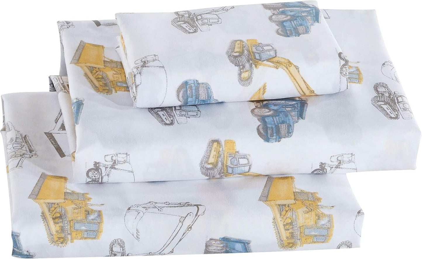 Linen Plus Set Bulldozer Sheet Kids/Teen Excavator Cement Dump Construction Vehicles White Green Yellow Blue New #