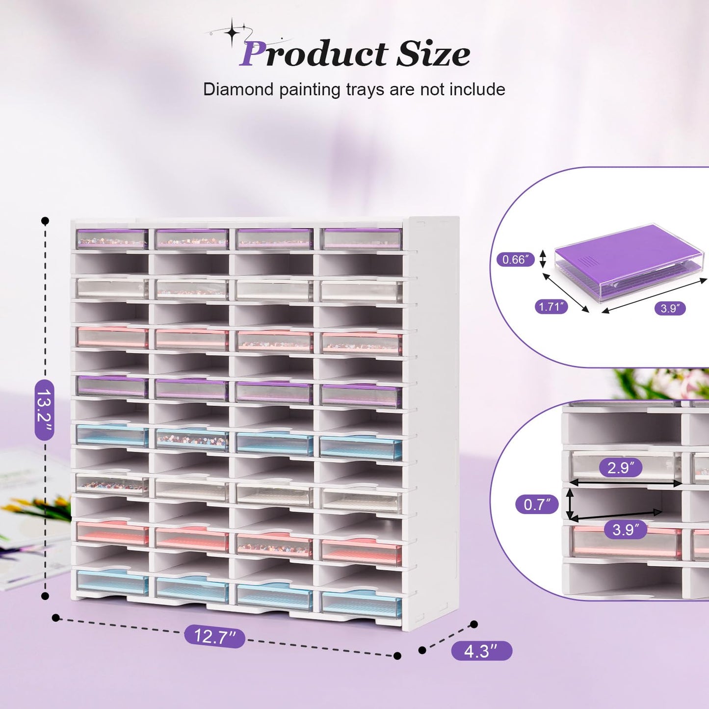 Krafetto 60 Grids Diamond Painting Tray Organizer Holder, Diamond Art Trays with Lid Storage Tower, Wall-Mountable Tray Containers Shelves (Trays are Not Included)