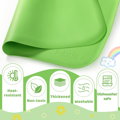 AtMini Silicone Craft Mats for Kids 24"x16"– with Raised Lip & Non-Slip | Reusable Silicone Art Mat for Play Sand, Painting, DIY Crafts | Durable Design (Green)
