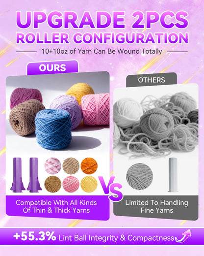 5.0 Upgraded Electric Yarn Winder【Top1 RPM German Motor】【SGS-Grade Precision Gears】Wool Yarn Ball Winder Compact Automatic for Crocheting Super Strong Tension, Ideal for Home and Studio (Purple White)
