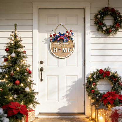 Idyllic 12 Inch Interchangeable Seasonal Welcome Sign Front Door Wreath Decor Wooden Plank with 5 Replaceable Wreaths and 12 Holiday Signs for Year Round Holiday Home Decor Front Door Fireplace