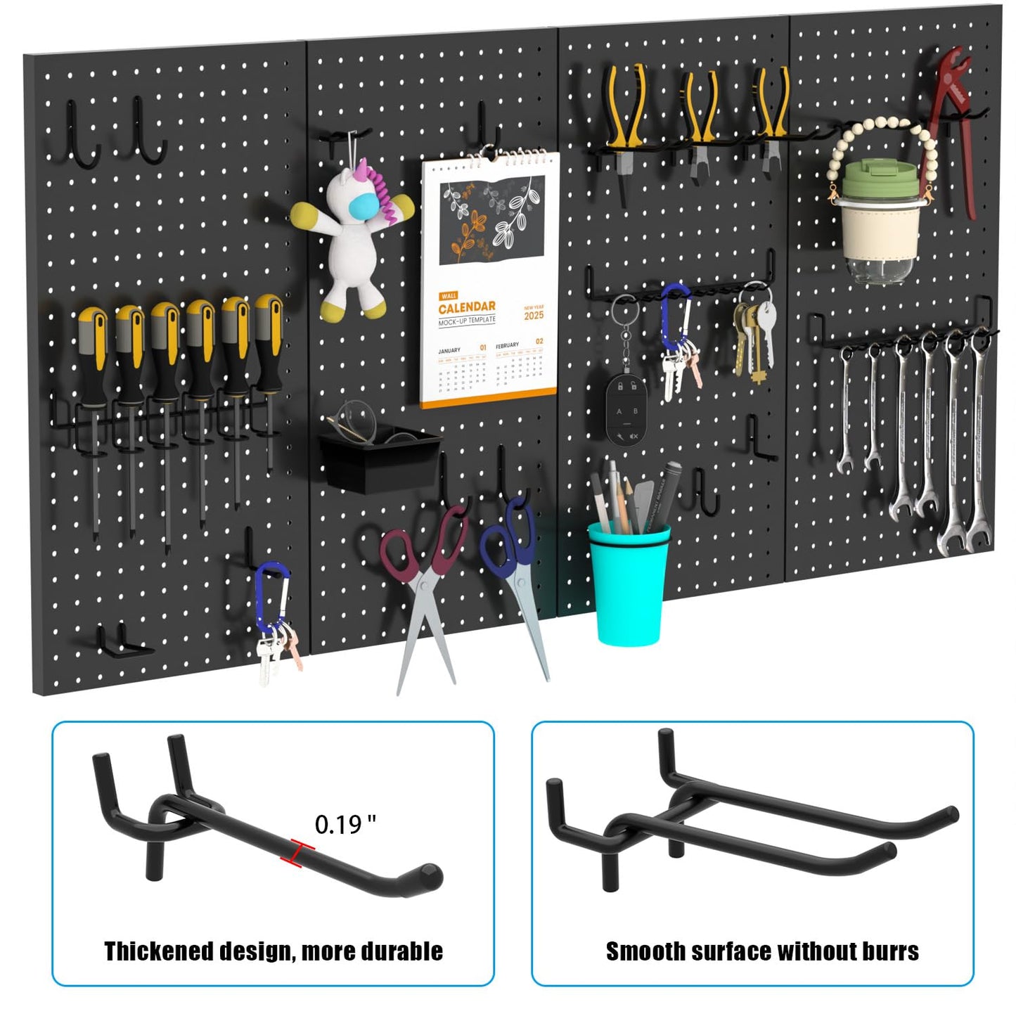 157 PCS Extra Thick Pegboard Hook Set, Metal Pegboard Accessory Organizer with Storage Bins and Peg Locks, Fits 1/4 Inch Pegboard Only, Ideal for Tools, Garage and Workshop Storage (Black)