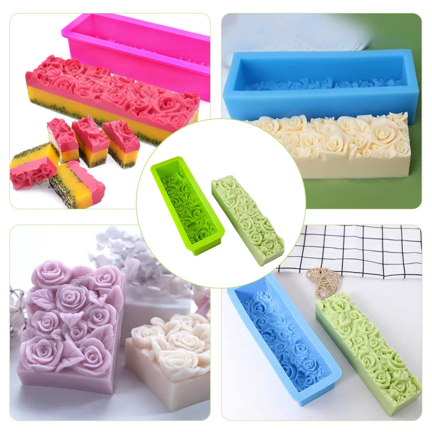 PH PandaHall Rose Loaf Mold, Flower Silicone Mold 3D Embossed Crafts Mold Soap Molds Rectangle Resin Casting Molds for Handmade Craft UV Resin Soap Candle Making, 9.8x3.2x2.1inch 650ml/22oz